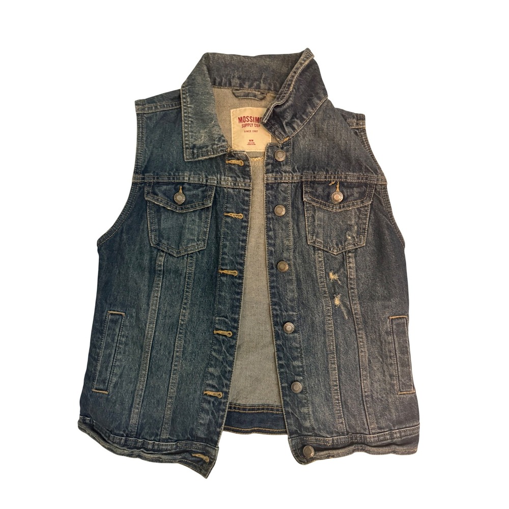 Mossimo Supply Co Womens Medium Wash Denim Vest Distressed Trucker Jean Jacket M